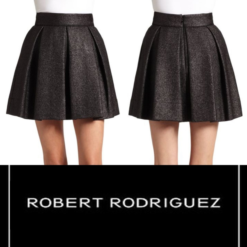 Robert Rodriguez Raffia Box Pleat A-Line Skirt